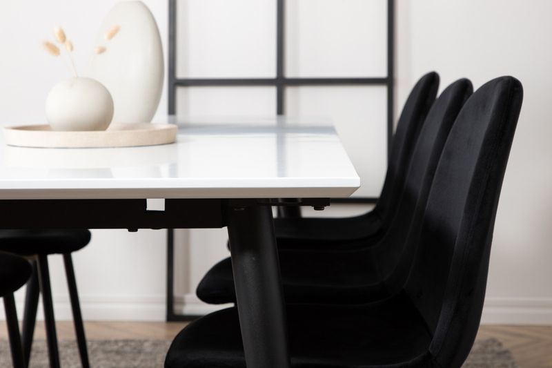 Venture Home Jimmy & Polar Rektangulärt Matbord 195 x 90 Vit + 6 st Matstolar Svart