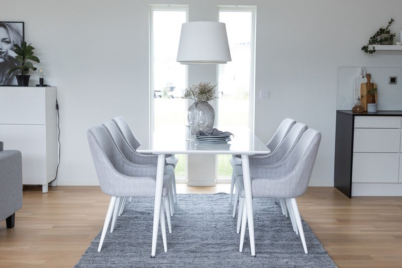 Venture Home Plaza & Polar 6 st Matstolar Grå + Rektangulärt Matbord 180 x 90 Vit