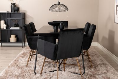 Venture Home Petra Rektangulärt Matbord 190 x 90 Svart + 6 st Matstolar Svart