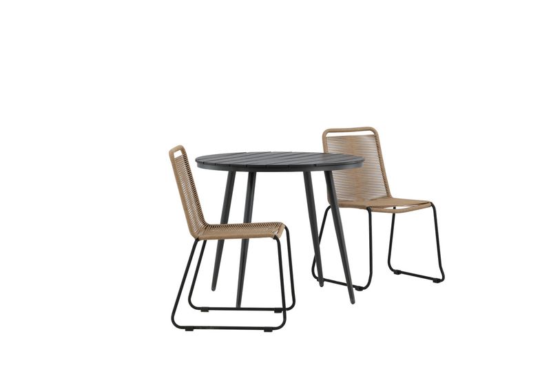 Venture Home Break & Lindos Runt Matbord ⌀90 Svart + 2 st Matstolar Brun