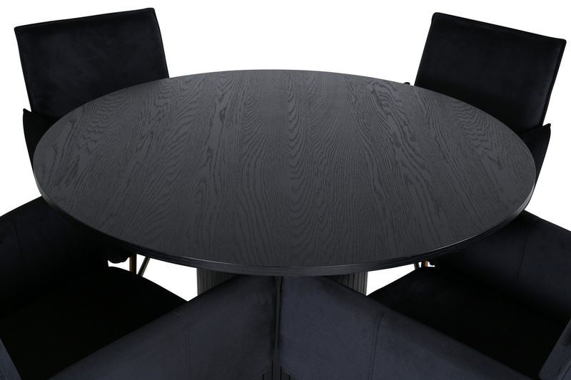 Venture Home Petra & Bianca 4 st Matstolar Svart + Runt Matbord ⌀110 Svart