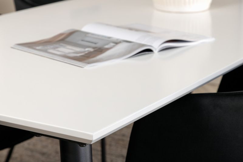 Venture Home Berit & Jimmy 6 st Matstolar Svart + Rektangulärt Matbord 195 x 90 Vit