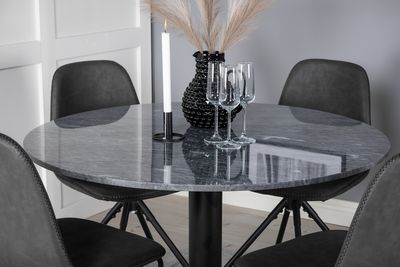 Venture Home Polar & Estelle 4 st Matstolar Svart + Runt Matbord ⌀106 Mörkgrå