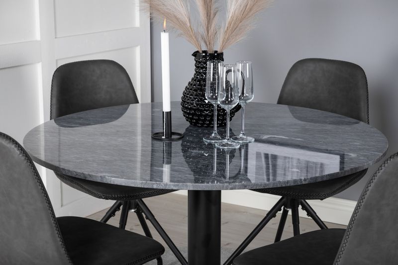 Venture Home Polar & Estelle 4 st Matstolar Svart + Runt Matbord ⌀106 Mörkgrå