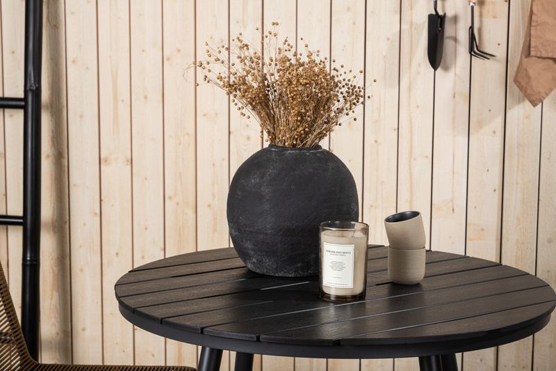 Venture Home Break & Lindos Runt Matbord ⌀90 Svart + 2 st Matstolar Brun