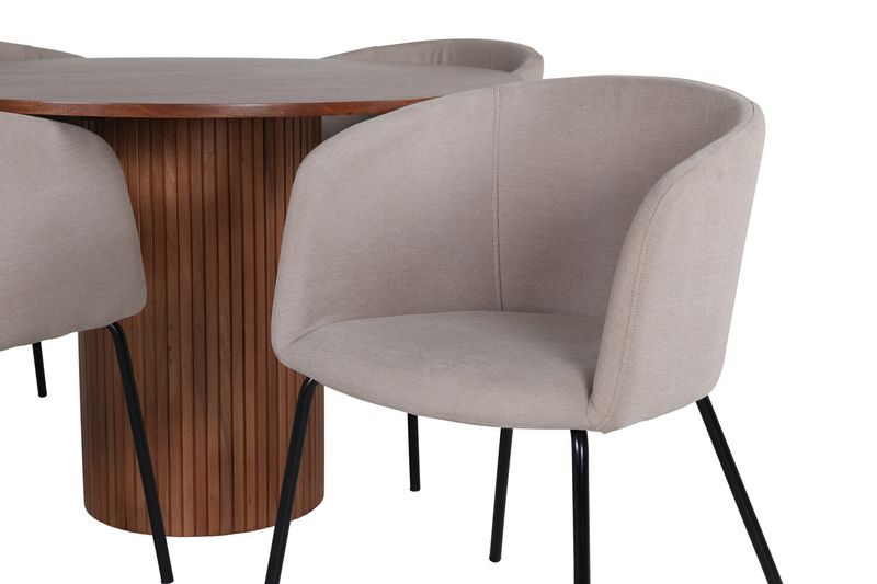 Venture Home Berit & Bianca 4 st Matstolar Beige + Runt Matbord ⌀110 Valnöt