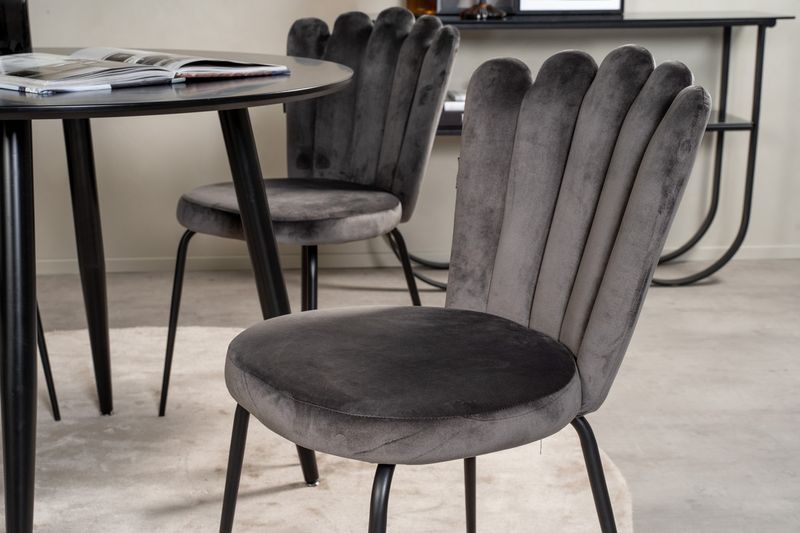 Venture Home Limhamn & Plaza 4 st Matstolar Grå + Runt Matbord ⌀100 Svart