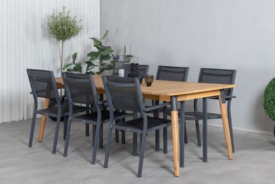Venture Home Julian & Copacabana Rektangulärt Matbord 210 x 100 Natur + 6 st Matstolar Svart