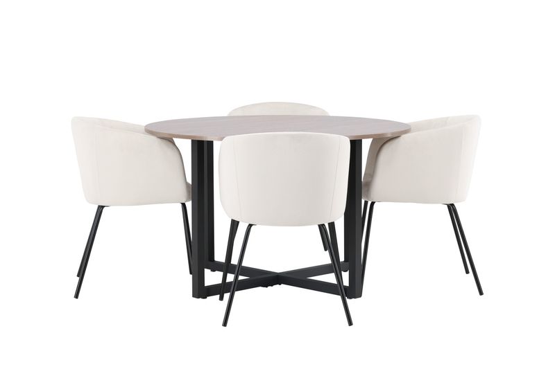 Venture Home Berit & Durango 4 st Matstolar Beige + Runt Matbord ⌀120 Valnöt