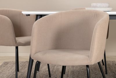 Venture Home Berit & Jimmy 6 st Matstolar Beige + Rektangulärt Matbord 195 x 90 Vit