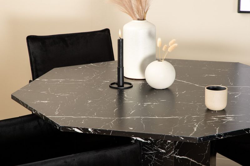 Venture Home Petra & Marbs 4 st Matstolar Svart + Runt Matbord ⌀110 Svart