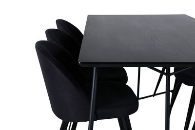 Venture Home Petra & Velvet Rektangulärt Matbord 190 x 90 Svart + 6 st Matstolar Svart
