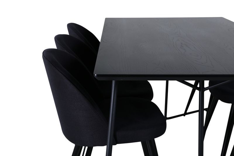 Venture Home Petra & Velvet Rektangulärt Matbord 190 x 90 Svart + 6 st Matstolar Svart