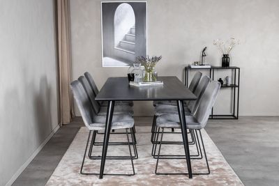 Venture Home Muce & Dipp 6 st Matstolar Grå + Rektangulärt Matbord 180 x 90 Svart