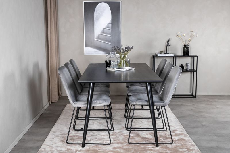 Venture Home Muce & Dipp 6 st Matstolar Grå + Rektangulärt Matbord 180 x 90 Svart