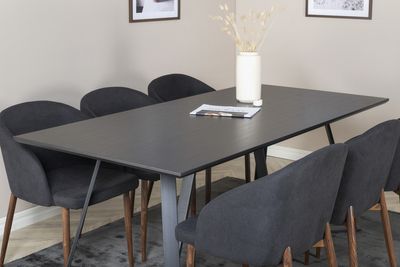 Venture Home Arch & Marina 6 st Matstolar Svart + Rektangulärt Matbord 180 x 90 Svart