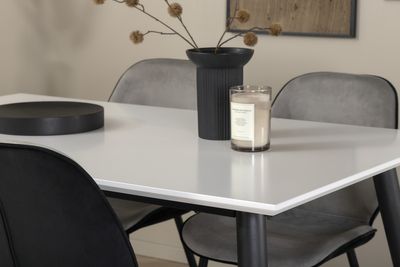 Venture Home Emma & Jimmy 4 st Matstolar Grå + Rektangulärt Matbord 150 x 90 Vit