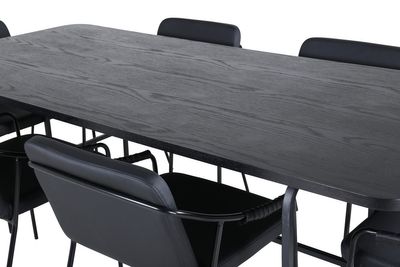 Venture Home Tvist & Uno 6 st Matstolar Svart + Rektangulärt Matbord 200 x 90 Svart