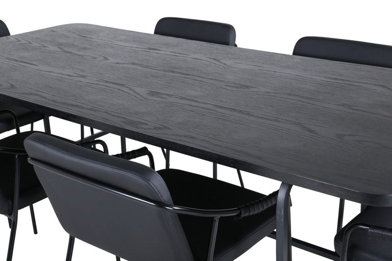 Venture Home Tvist & Uno 6 st Matstolar Svart + Rektangulärt Matbord 200 x 90 Svart