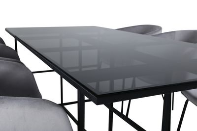 Venture Home Berit & Leif 6 st Matstolar Grå + Rektangulärt Matbord 200 x 90 Svart