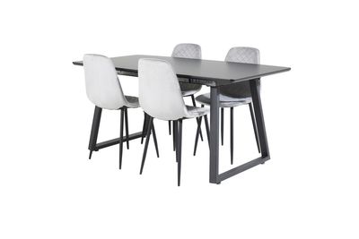 Venture Home Polar & Inca 4 st Matstolar Grå + Rektangulärt Matbord 160 x 85 Svart