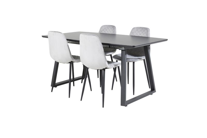 Venture Home Polar & Inca 4 st Matstolar Grå + Rektangulärt Matbord 160 x 85 Svart
