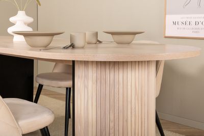 Venture Home Bianca & Velvet Ovalt Matbord 200 x 90 Vitputsad + 4 st Matstolar Beige