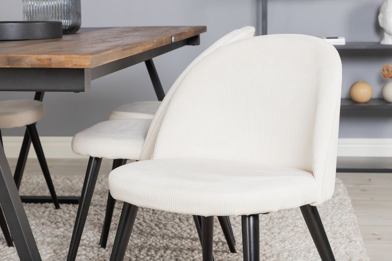 Venture Home Jakarta & Velvet Rektangulärt Matbord 200 x 90 Svart + 6 st Matstolar Grädde