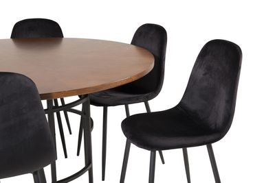 Venture Home Copenhagen & Polar Runt Matbord ⌀140 Brun + 6 st Matstolar Svart