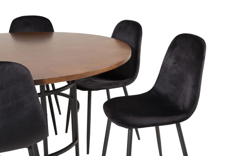 Venture Home Copenhagen & Polar Runt Matbord ⌀140 Brun + 6 st Matstolar Svart