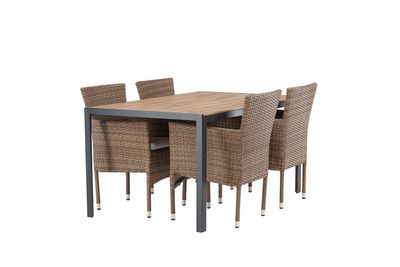 Venture Home Malina & Break 4 st Matstolar Natur + Rektangulärt Matbord 150 x 90 Svart