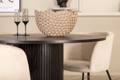 Venture Home Berit & Bianca 4 st Matstolar Beige + Runt Matbord ⌀110 Svart