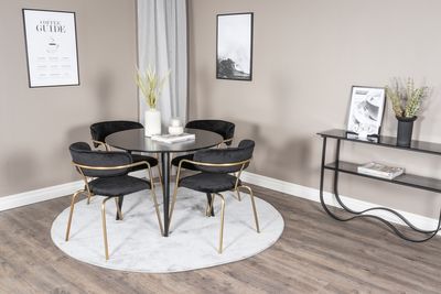 Venture Home Arrow & Plaza 4 st Matstolar Svart + Runt Matbord ⌀100 Svart