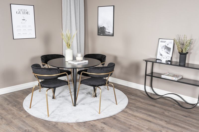 Venture Home Arrow & Plaza 4 st Matstolar Svart + Runt Matbord ⌀100 Svart
