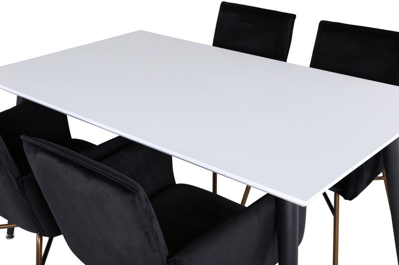 Venture Home Jimmy & Petra Rektangulärt Matbord 150 x 90 Vit + 4 st Matstolar Svart