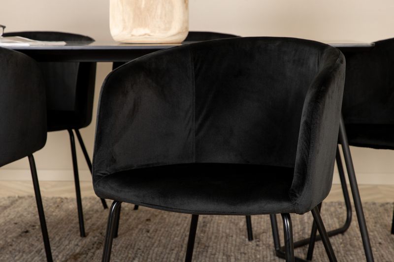 Venture Home Berit & Petra 6 st Matstolar Svart + Rektangulärt Matbord 190 x 90 Svart