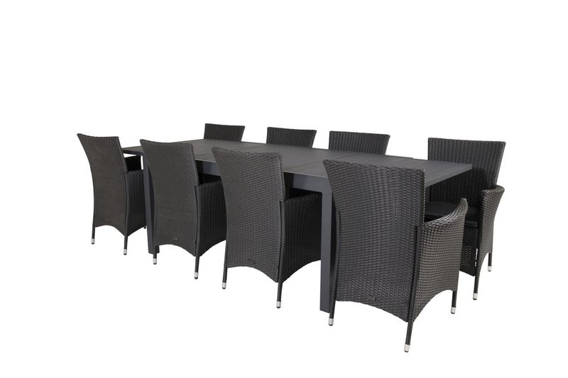 Venture Home Knick & Marbella Matstolar 8-pack Svart + Rektangulärt Matbord 160 x 100 Svart