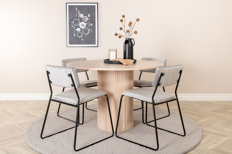 Venture Home Kenth & Bianca 4 st Matstolar Grå + Runt Matbord ⌀110 Vitputsad