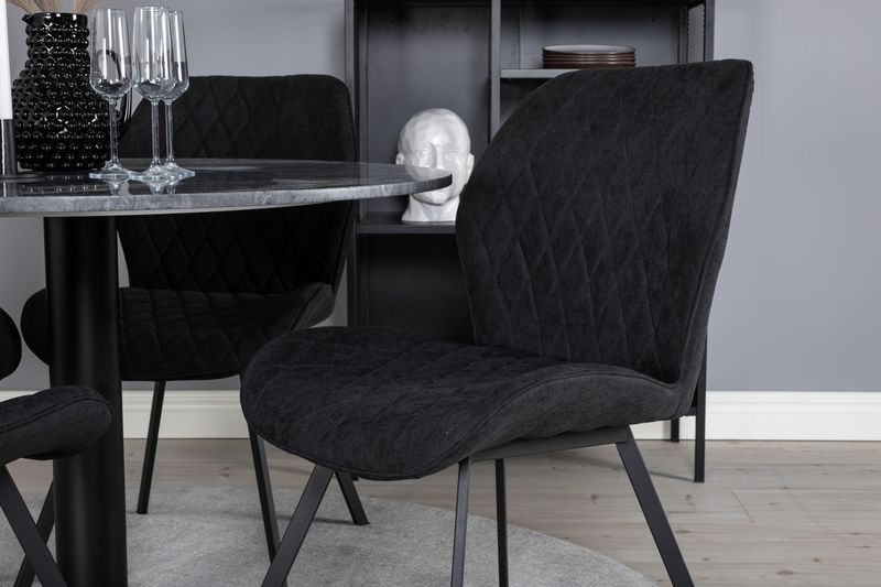 Venture Home Gemma & Estelle 4 st Matstolar Svart + Runt Matbord ⌀106 Mörkgrå