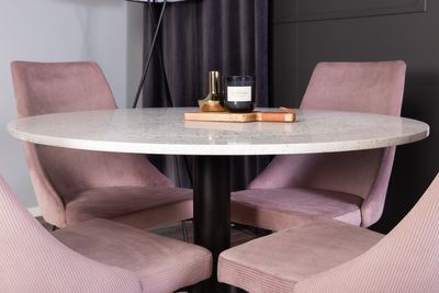 Venture Home Leone & Razzia 4 st Matstolar Gammelrosa + Runt Matbord ⌀106 Vit