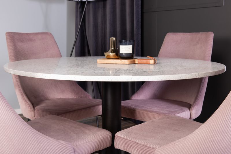 Venture Home Leone & Razzia 4 st Matstolar Gammelrosa + Runt Matbord ⌀106 Vit