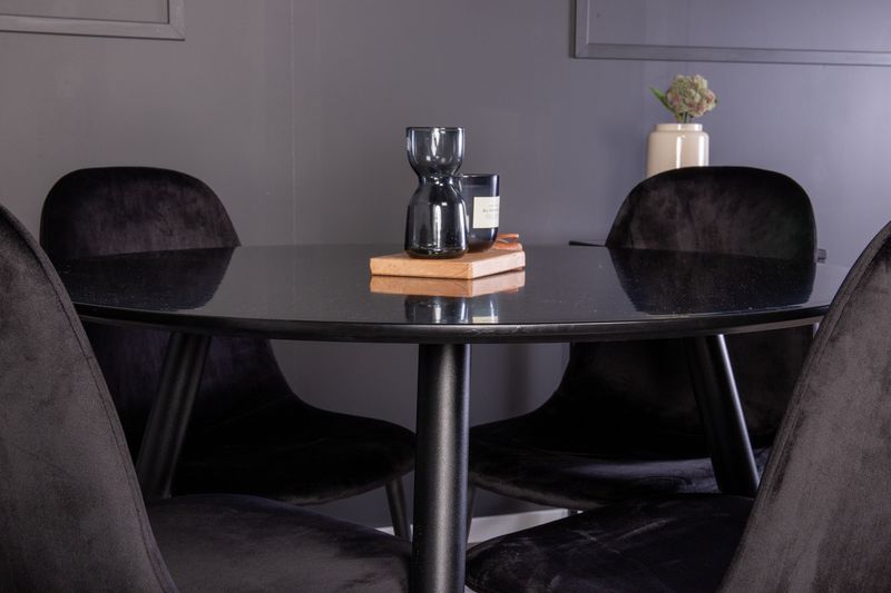 Venture Home Polar & Plaza 4 st Matstolar Svart + Runt Matbord ⌀100 Svart