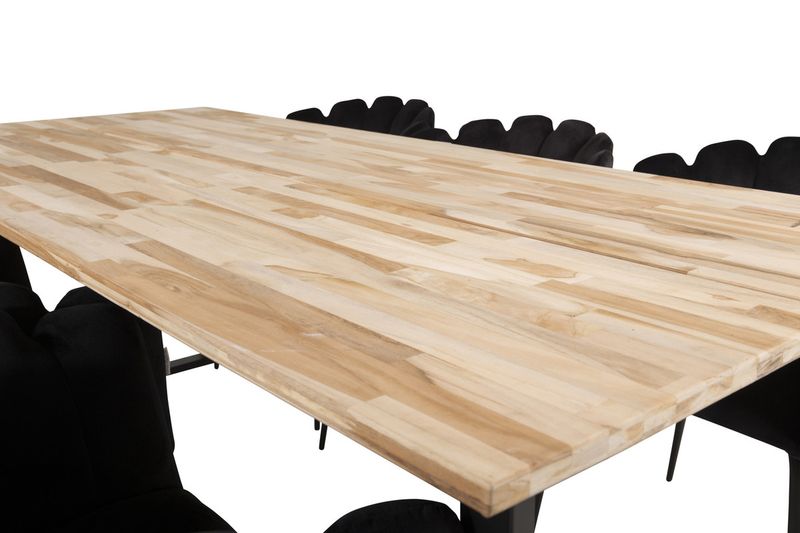 Venture Home Limhamn & Cirebon Matstolar Svart + Rektangulärt Matbord 200 x 90 Natur