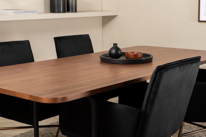 Venture Home Petra & Uno 4 st Matstolar Svart + Rektangulärt Matbord 200 x 90 Natur