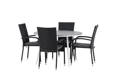 Venture Home Break & Anna Runt Matbord ⌀120 Grå + 4 st Matstolar Svart