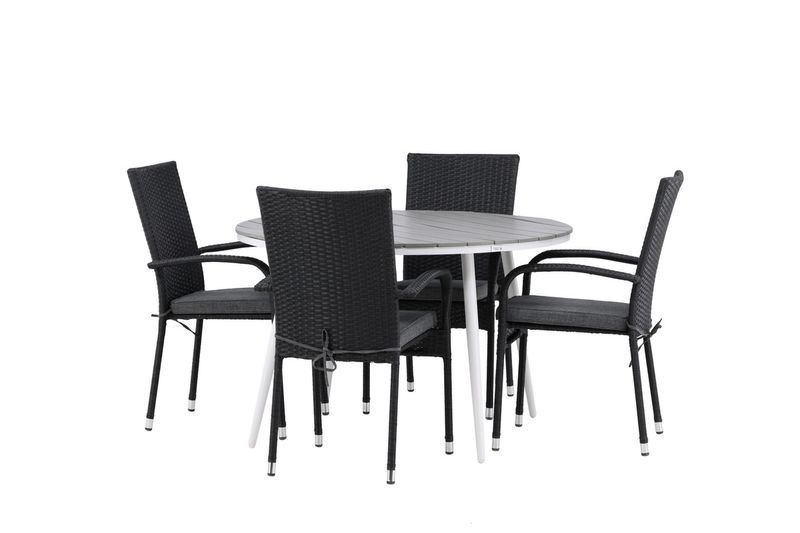 Venture Home Break & Anna Runt Matbord ⌀120 Grå + 4 st Matstolar Svart