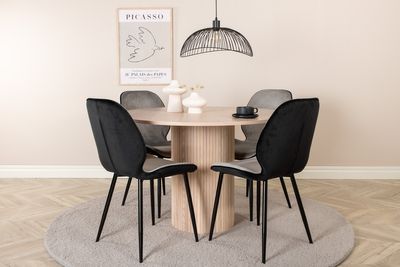 Venture Home Emma & Bianca 4 st Matstolar Grå + Runt Matbord ⌀110 Vitputsad