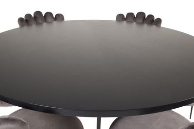Venture Home Limhamn & Copenhagen 6 st Matstolar Grå + Runt Matbord ⌀140 Svart