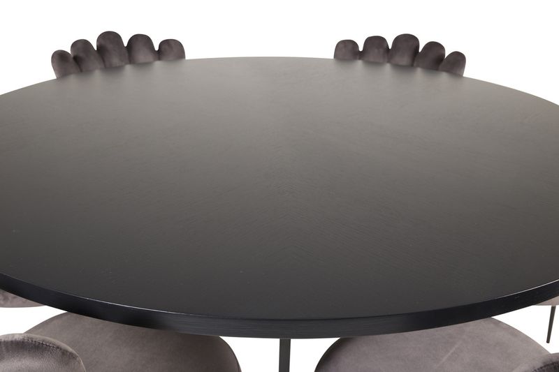 Venture Home Limhamn & Copenhagen 6 st Matstolar Grå + Runt Matbord ⌀140 Svart