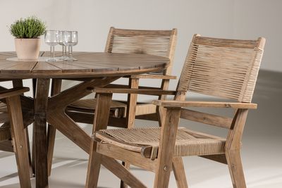 Venture Home Rosario & Peter Runt Matbord ⌀140 Brun + Matstolar 4-pack Brun